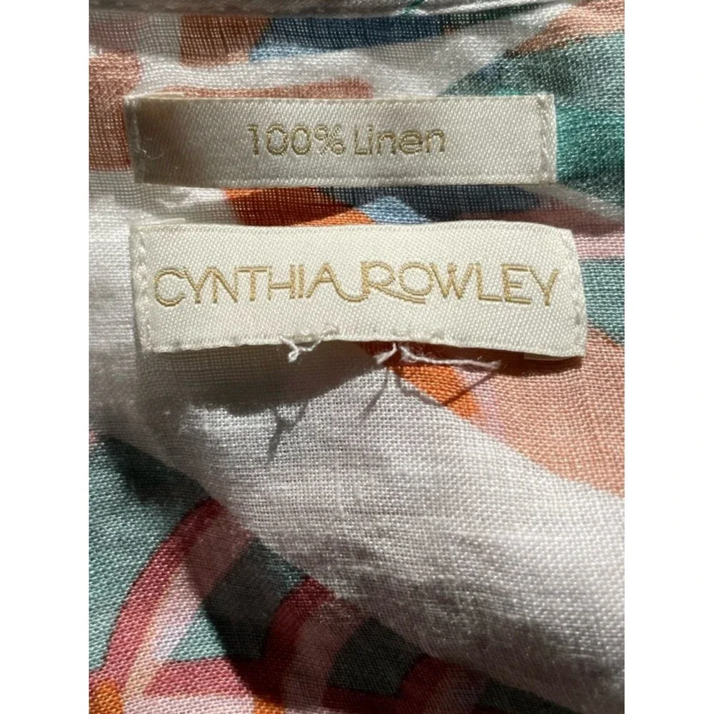 Cynthia Rowley Linen Tunic Shirt Tropical Print Swim Cover Up OS